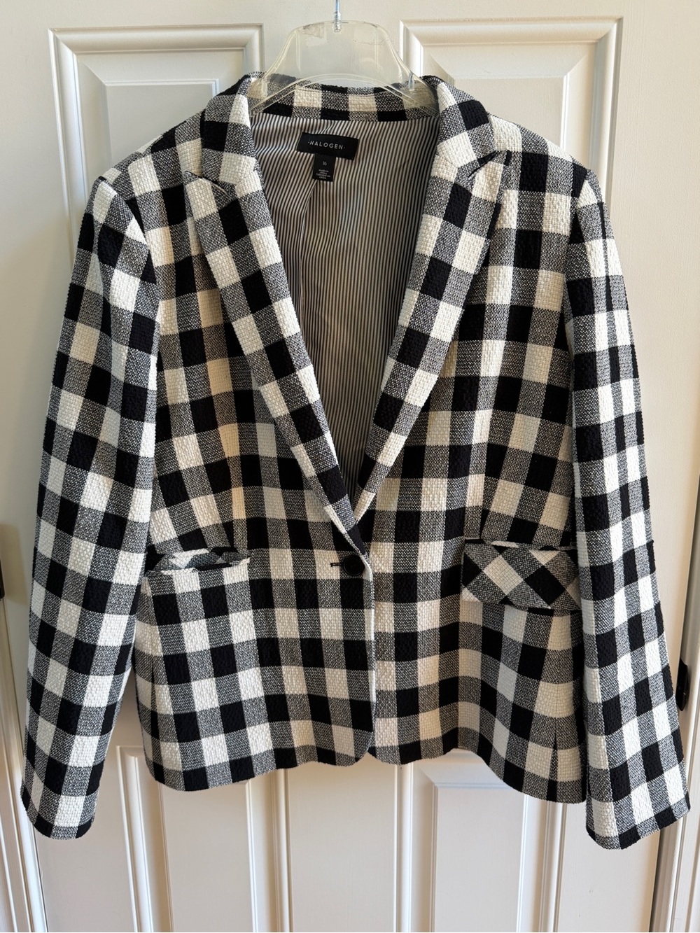 Halogen Black and White Plaid Single-Button Blazer